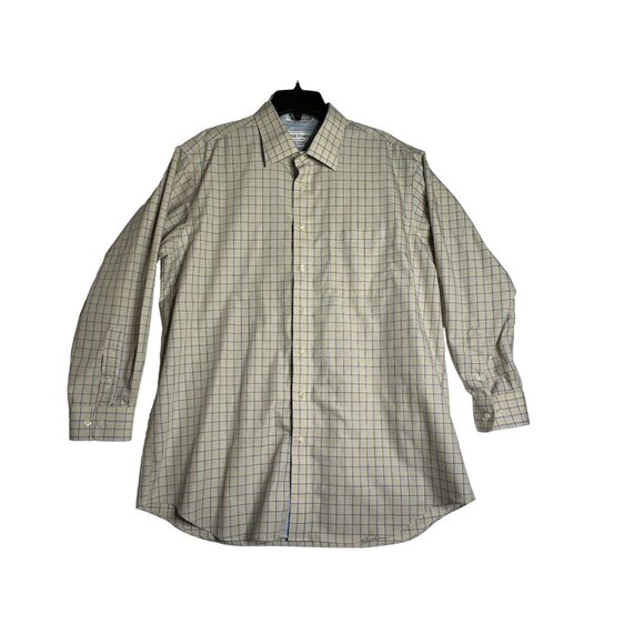 Paul Frederick Yellow Plaid L/S Button Down Cotton Non-Iron Shirt Mens 17 1/2 - - Picture 1 of 5